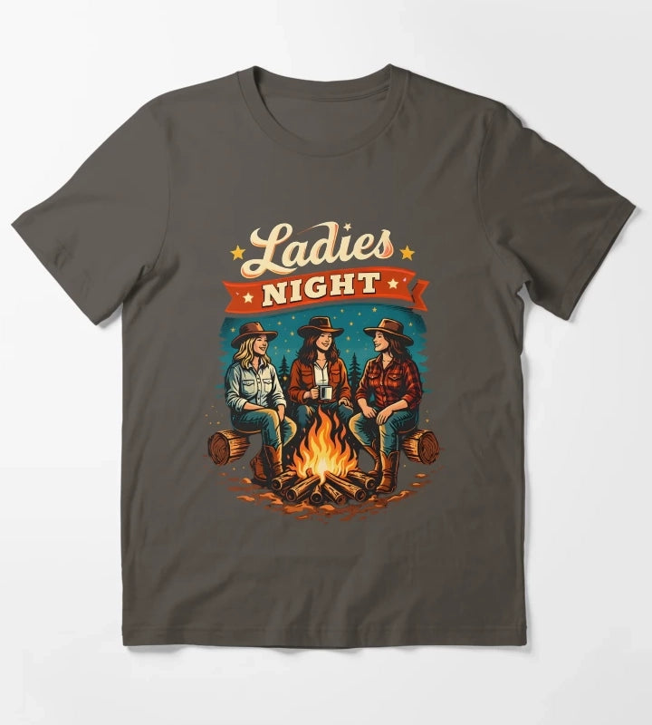 Cowgirl Ladies Night Campfire T-Shirt Dark Grey