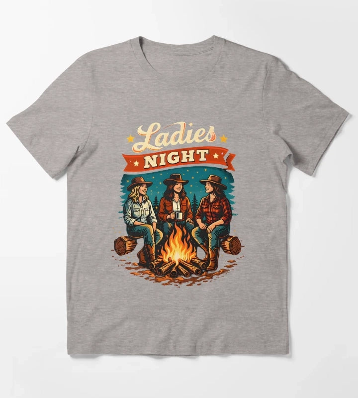 Cowgirl Ladies Night Campfire T-Shirt Heather Grey