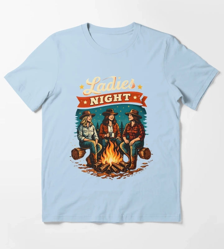 Cowgirl Ladies Night Campfire T-Shirt Sky Blue