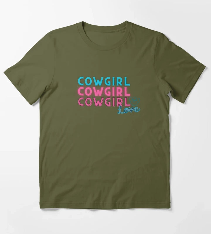 Cowgirl LovePink and Teal T-Shirt Olive Green
