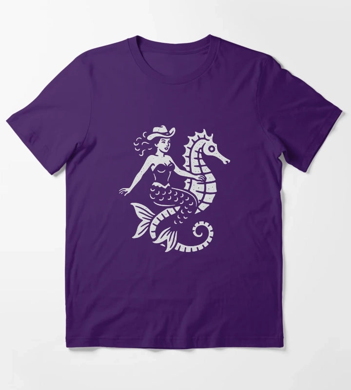 Cowgirl Mermaid Riding Seahorse T-Shirt Purple