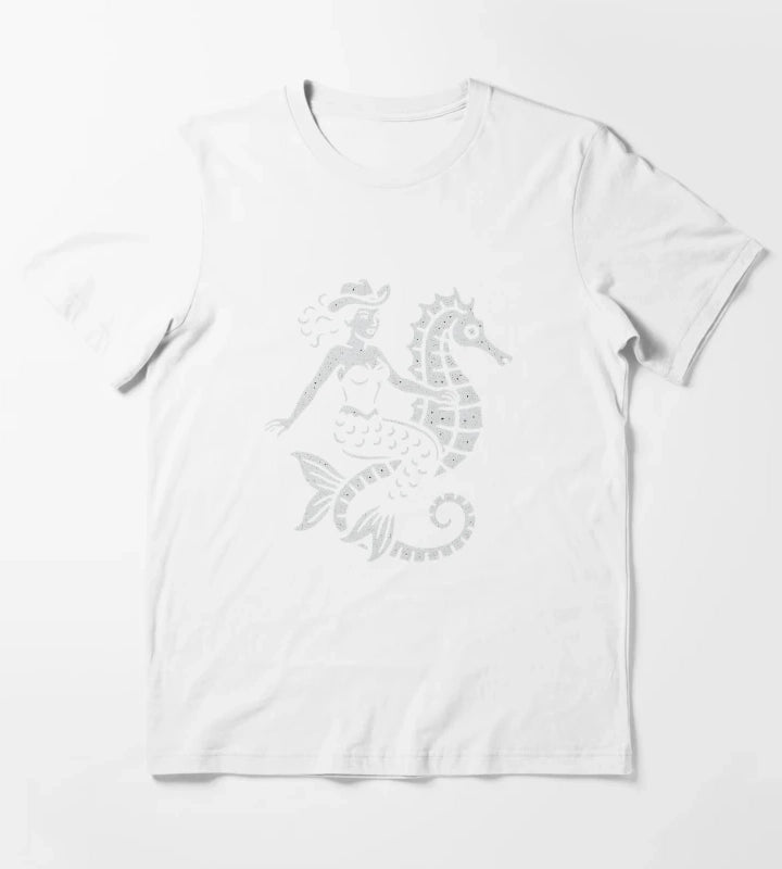 Cowgirl Mermaid Riding Seahorse T-Shirt White