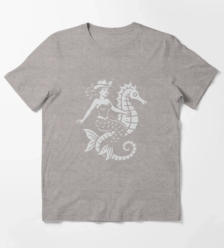 Cowgirl Mermaid Riding Seahorse T-Shirt Heather Grey