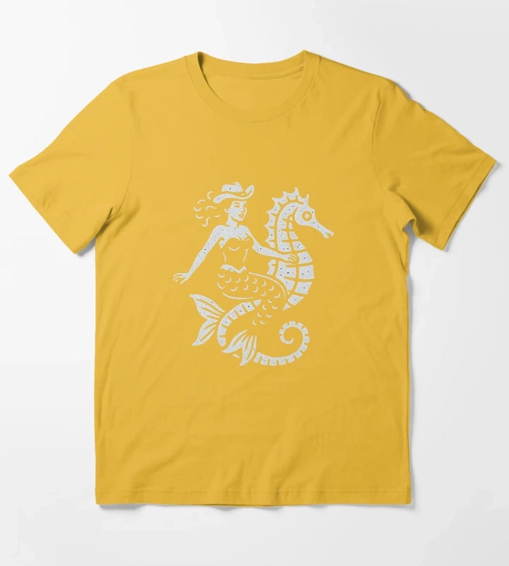 Cowgirl Mermaid Riding Seahorse T-Shirt Yellow