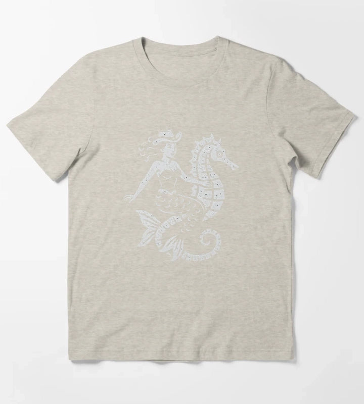 Cowgirl Mermaid Riding Seahorse T-Shirt Cream