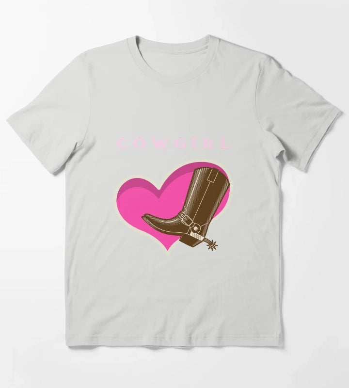 Cowgirl Pink Heart Cowboy Boots T-Shirt Light Grey
