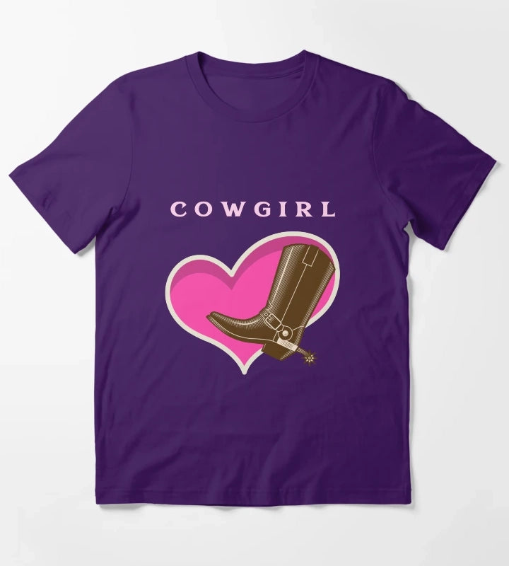 Cowgirl Pink Heart Cowboy Boots T-Shirt Purple