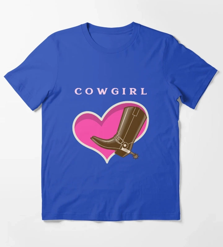 Cowgirl Pink Heart Cowboy Boots T-Shirt Blue