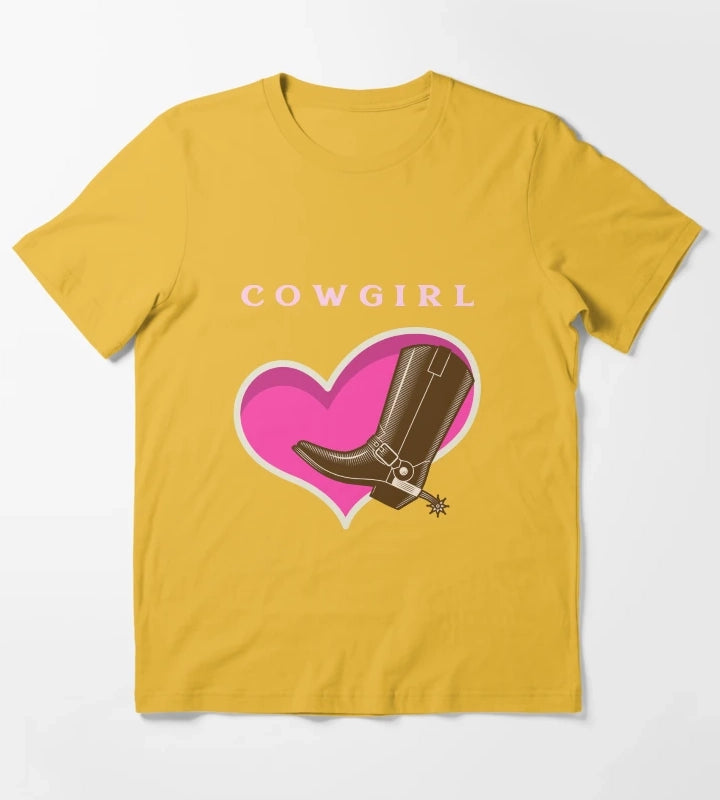 Cowgirl Pink Heart Cowboy Boots T-Shirt Yellow