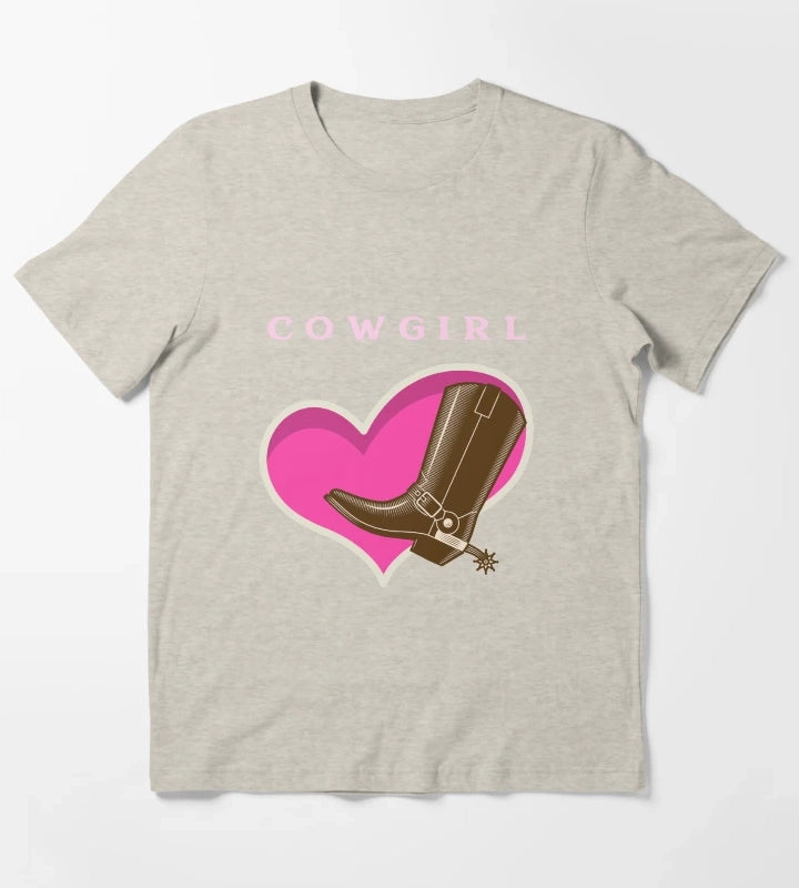 Cowgirl Pink Heart Cowboy Boots T-Shirt Cream
