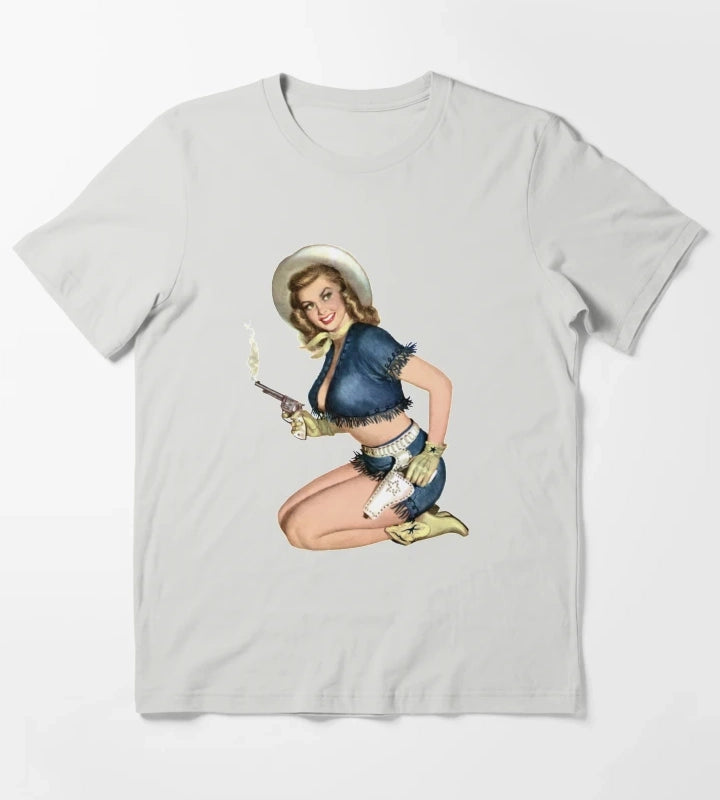 Cowgirl Pinup T-Shirt Light Grey