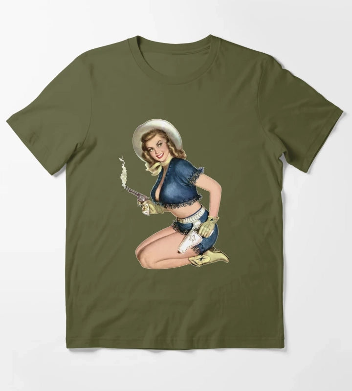 Cowgirl Pinup T-Shirt Olive Green