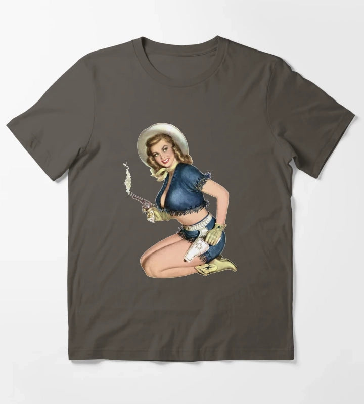 Cowgirl Pinup T-Shirt Dark Grey