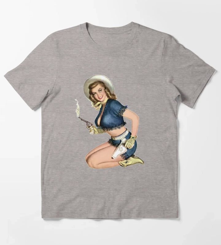 Cowgirl Pinup T-Shirt Heather Grey