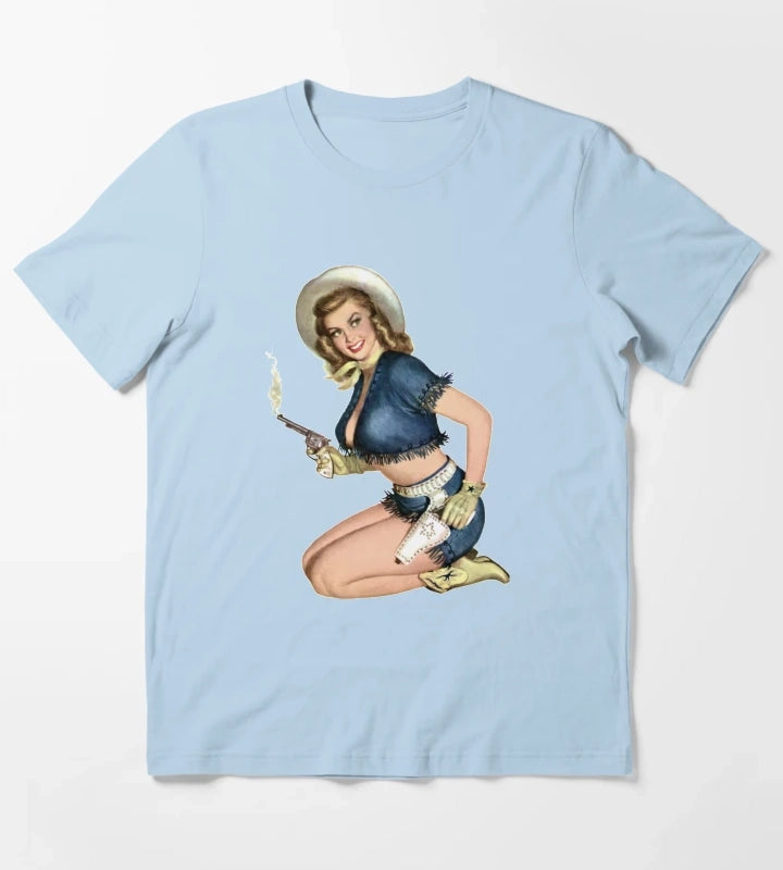 Cowgirl Pinup T-Shirt Sky Blue