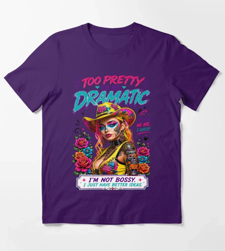 Cowgirl Pop Art Too Pretty To Be Dramatic T-Shirt Purple
