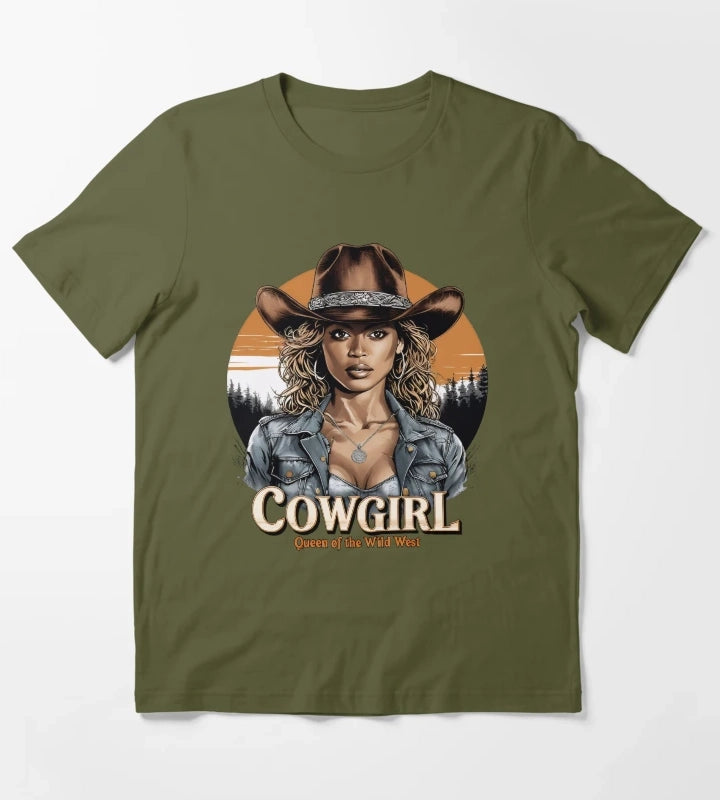 Cowgirl Queen Of The Wild West T-Shirt Olive Green
