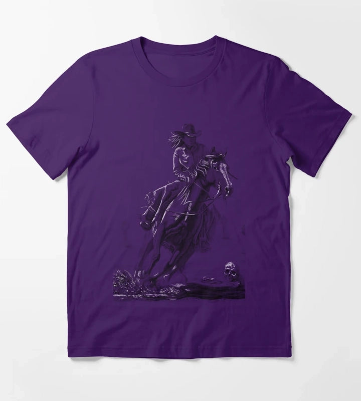 Cowgirl Riding Horse pencil drawing 2 T-Shirt Purple