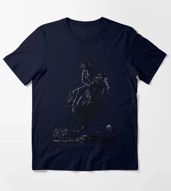 Cowgirl Riding Horse pencil drawing 2 T-Shirt Navy
