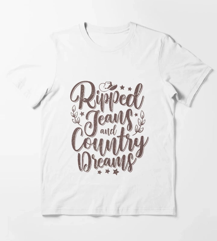 Cowgirl Ripped Jeans and Country Dreams T-Shirt White