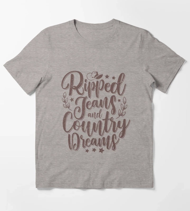 Cowgirl Ripped Jeans and Country Dreams T-Shirt Heather Grey
