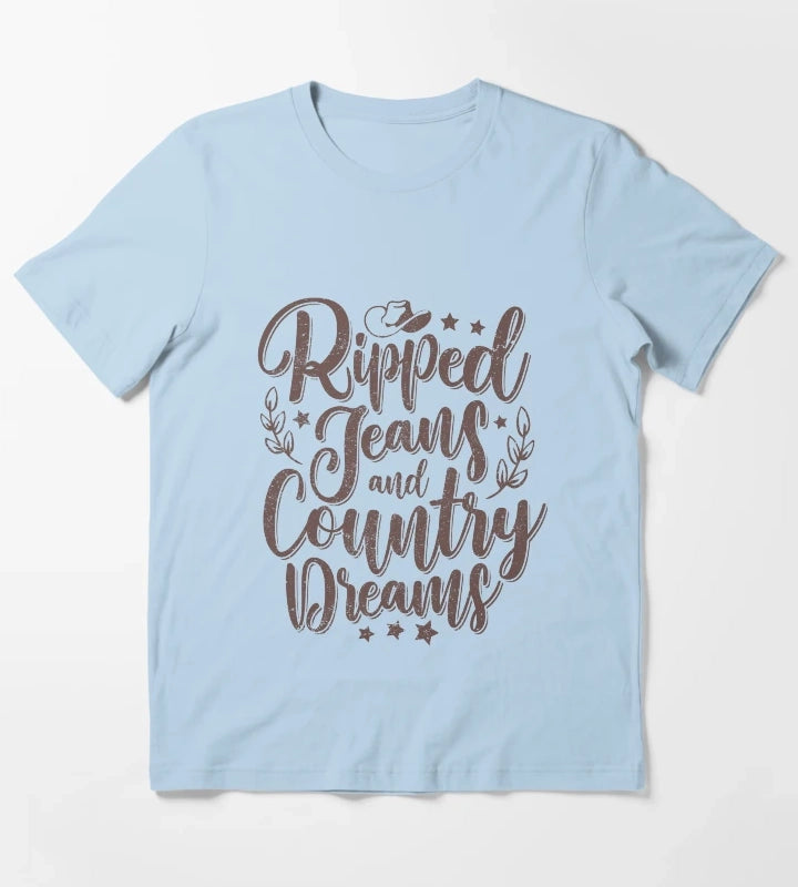 Cowgirl Ripped Jeans and Country Dreams T-Shirt Sky Blue