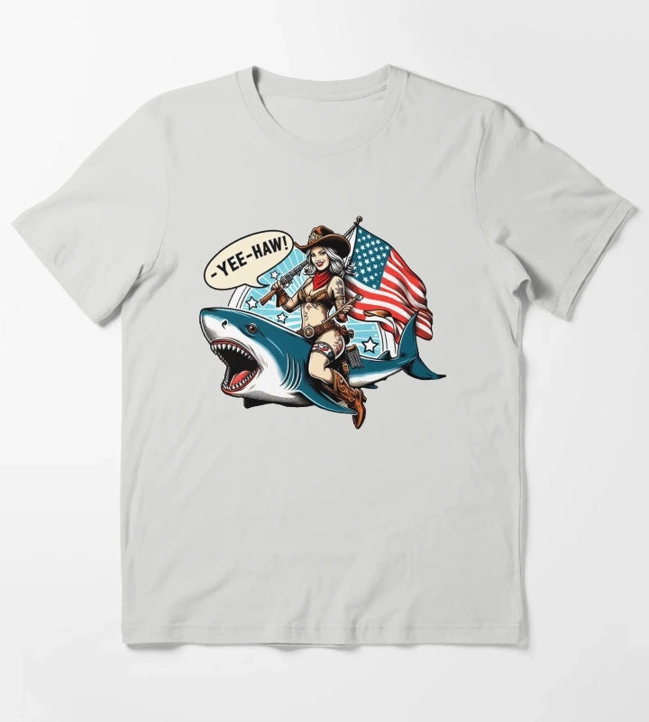 Cowgirl Shark T-Shirt Light Grey