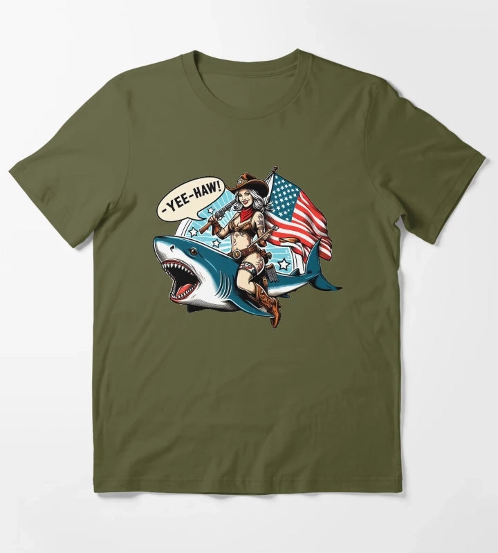 Cowgirl Shark T-Shirt Olive Green
