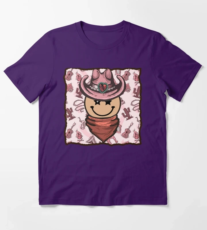 Cowgirl Smiley Face T-Shirt Purple