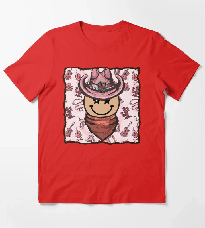 Cowgirl Smiley Face T-Shirt Red