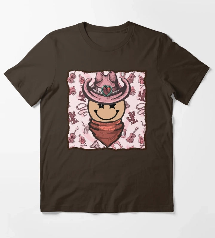 Cowgirl Smiley Face T-Shirt Brown