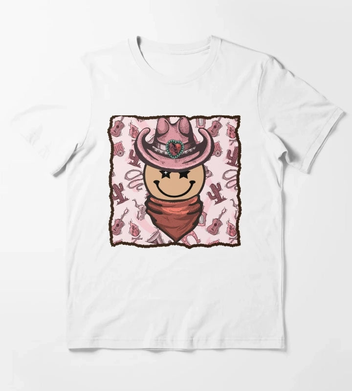 Cowgirl Smiley Face T-Shirt White