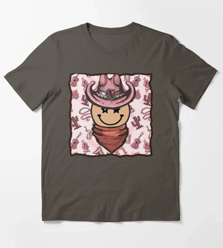 Cowgirl Smiley Face T-Shirt Dark Grey