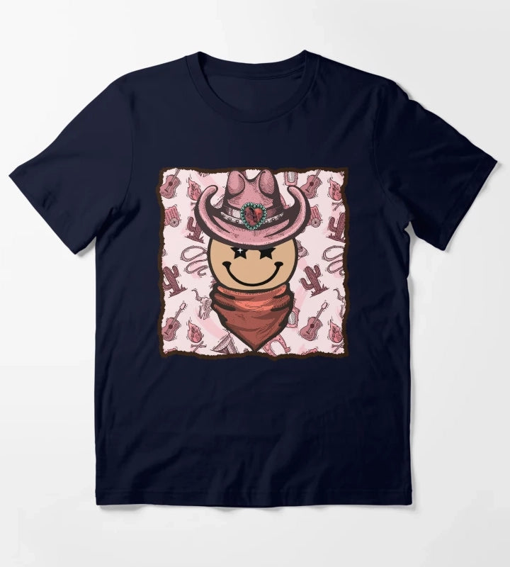 Cowgirl Smiley Face T-Shirt Navy