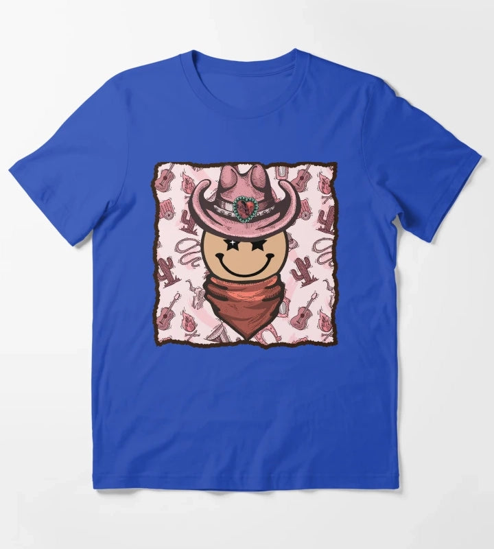 Cowgirl Smiley Face T-Shirt Blue