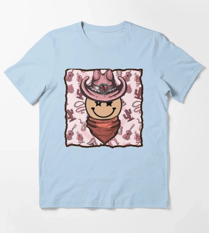 Cowgirl Smiley Face T-Shirt Sky Blue