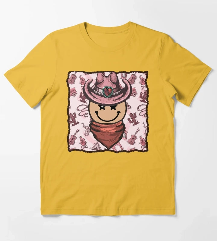 Cowgirl Smiley Face T-Shirt Yellow