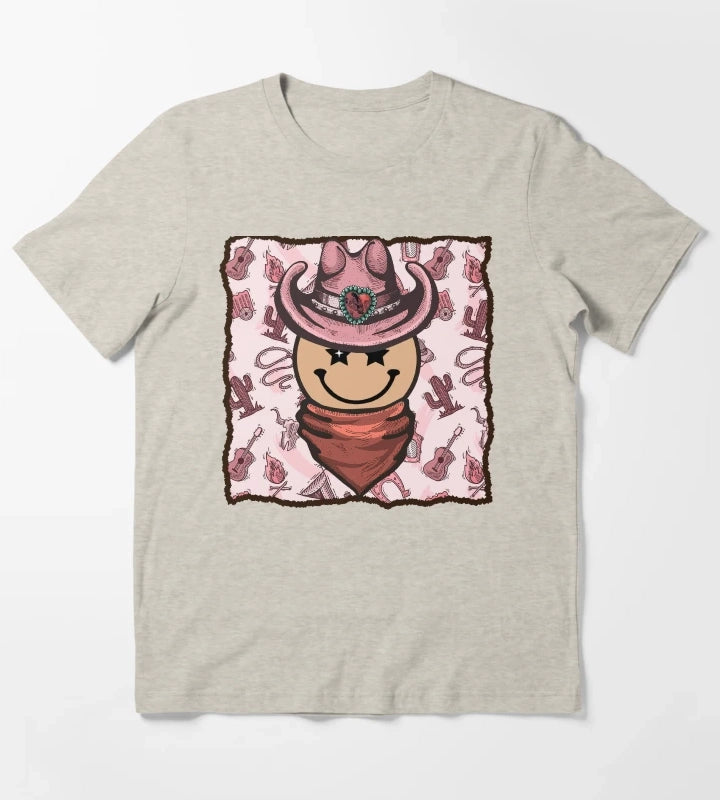 Cowgirl Smiley Face T-Shirt Cream