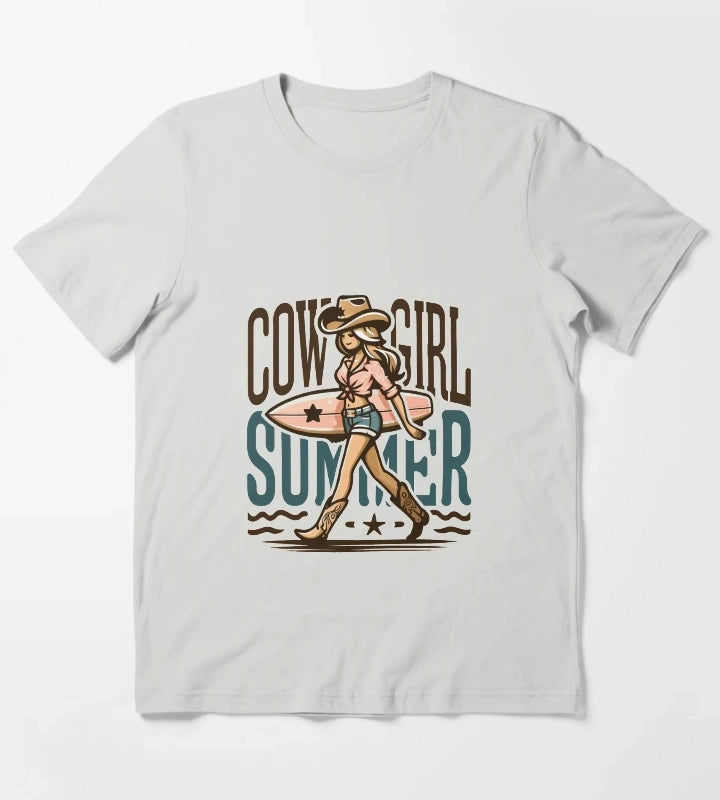 Cowgirl Summer Surfing in Style T-Shirt Light Grey