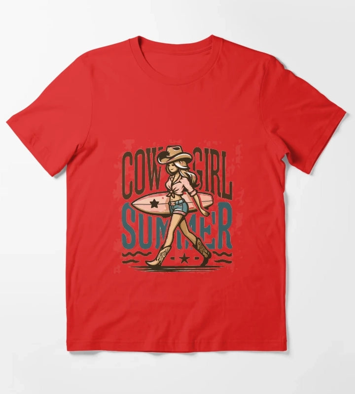 Cowgirl Summer Surfing in Style T-Shirt Red
