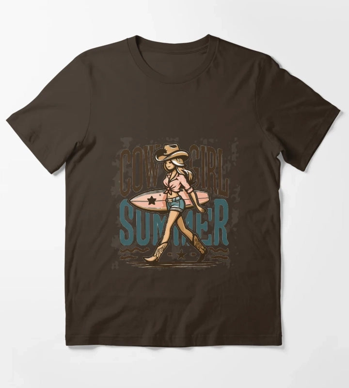 Cowgirl Summer Surfing in Style T-Shirt Brown