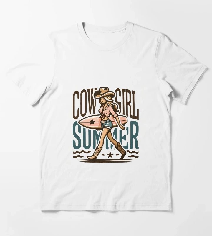 Cowgirl Summer Surfing in Style T-Shirt White
