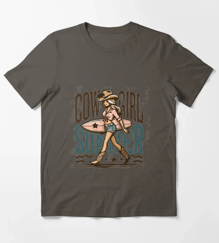 Cowgirl Summer Surfing in Style T-Shirt Dark Grey