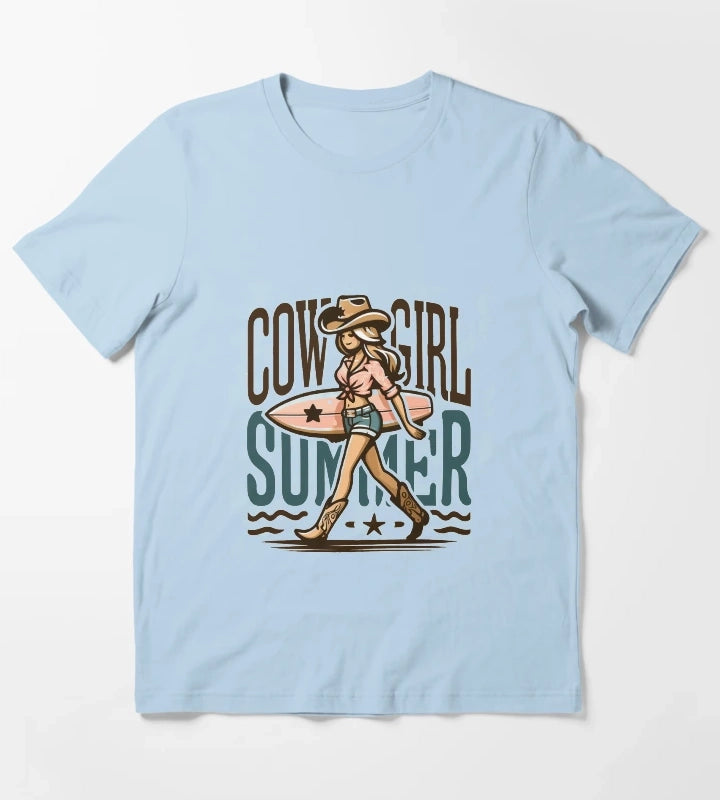 Cowgirl Summer Surfing in Style T-Shirt Sky Blue