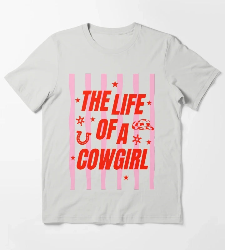 Cowgirl Tee for Girls The Life of a Cowgirl Pink Western T-Shirt Light Grey