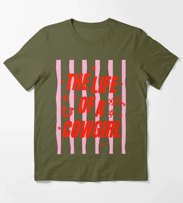 Cowgirl Tee for Girls The Life of a Cowgirl Pink Western T-Shirt Olive Green
