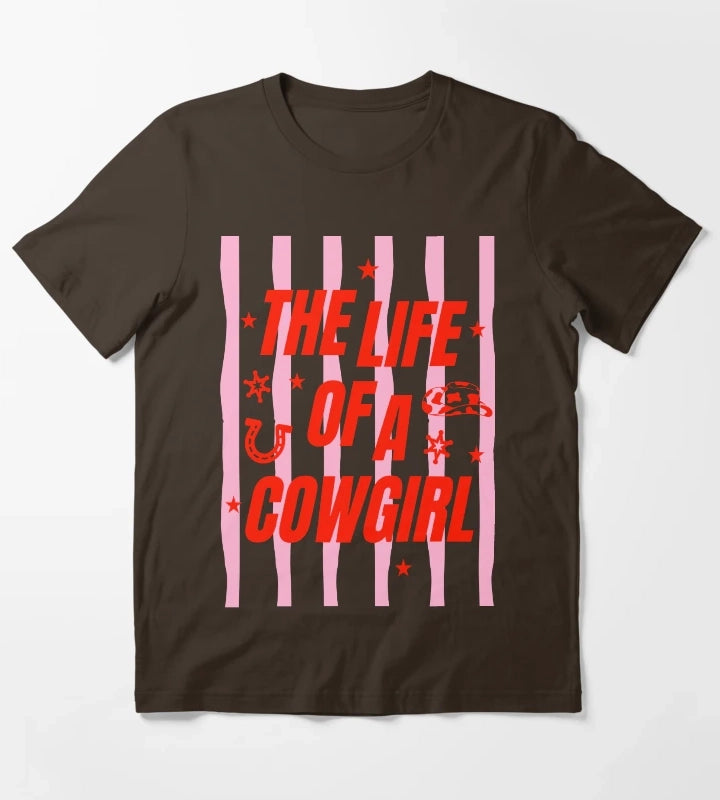 Cowgirl Tee for Girls The Life of a Cowgirl Pink Western T-Shirt Brown