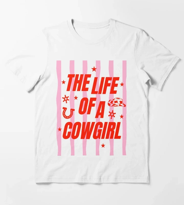 Cowgirl Tee for Girls The Life of a Cowgirl Pink Western T-Shirt White