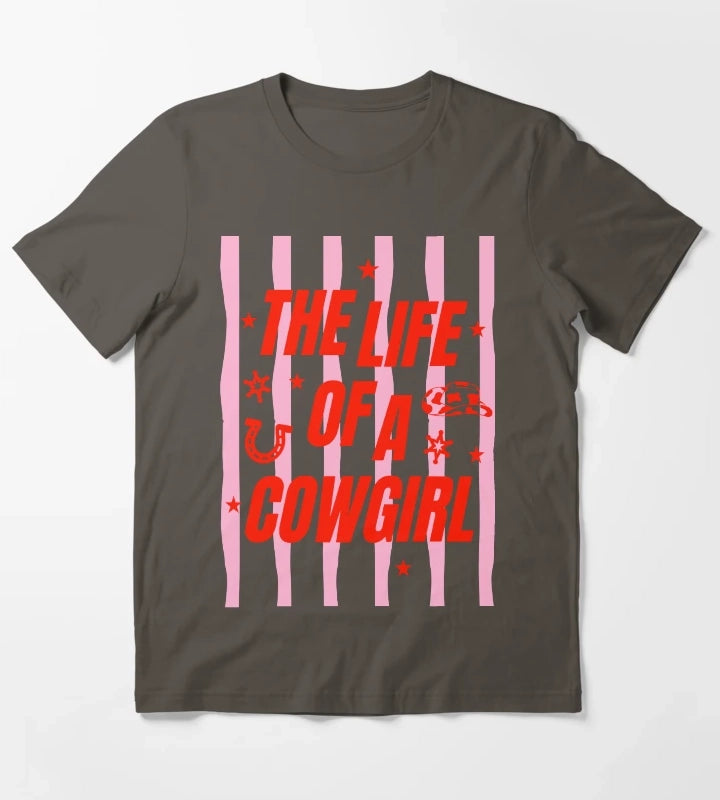 Cowgirl Tee for Girls The Life of a Cowgirl Pink Western T-Shirt Dark Grey