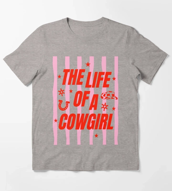 Cowgirl Tee for Girls The Life of a Cowgirl Pink Western T-Shirt Heather Grey